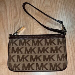 Michael Kors Signature Print Brown Wristlet Wallet with Strap